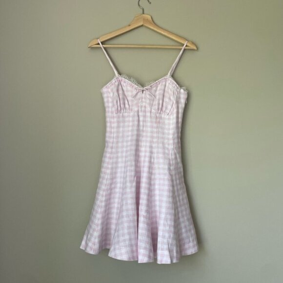 NEW LoveShackFancy Shai Linen Gingham Mini Dress Pink | US 2 UK 6 - Picture 6 of 14